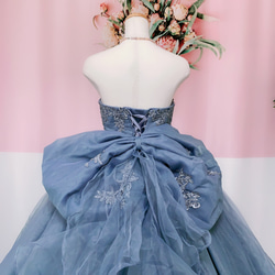ブルーグレー　オーガンジー　カラードレス　ウェディングドレス　オーダーメイドウェディングドレス 6枚目の画像