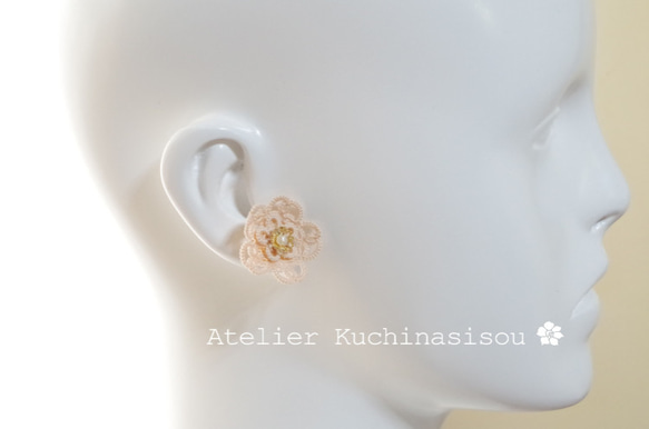 [訂做] 梭織花朵耳環 第2張的照片