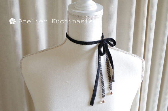 【訂單生產】Tatting / Ribbon Choker &lt;Noir&gt; 第3張的照片