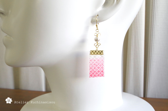 [定制] [手工染色] 梭織蕾絲棉質珍珠耳環 &lt;Akebono&gt; 第3張的照片