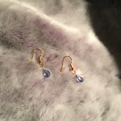 ：：NJD039BR：： 古典皇家藍。水滴切割菫青石金色耳環(耳勾) 第3張的照片