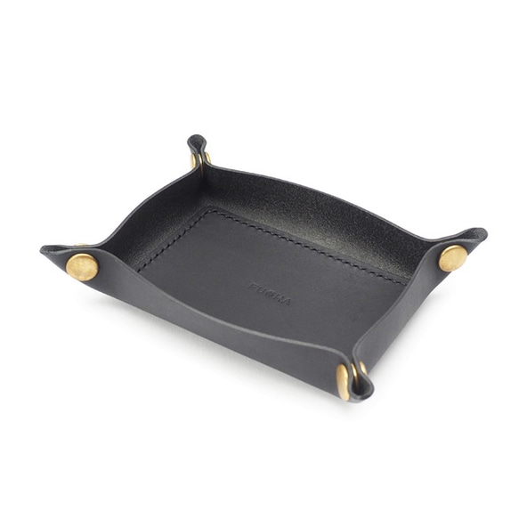 ■ラッピング無料■　リスシオレザーで仕立てたトレイ　LEATHER TRAY BLACK　黒 2枚目の画像