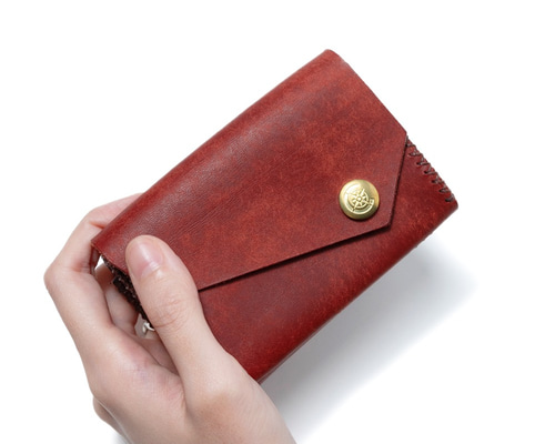 ラッピング無料 色鮮やかなプエブロレザー 三つ折り財布 [レッド