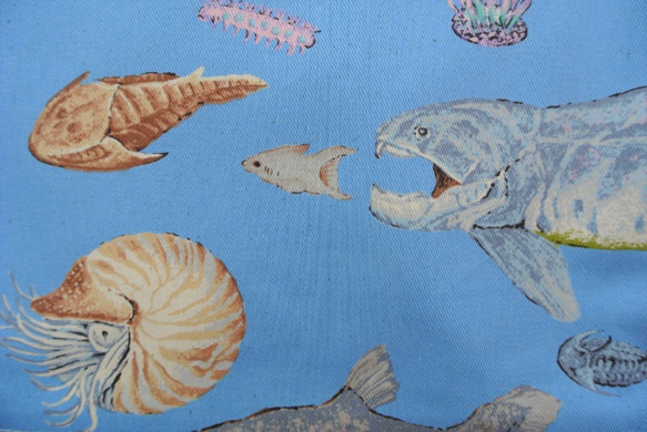 ４０×３５大きめナップサック型体操服入れ　かっこいい　古代魚　シーラカンス　アンモナイト　三葉虫　入園☆入学 6枚目の画像