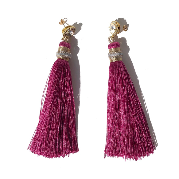 【50%OFF】Fuchsia Pink Tassel Pierce 1枚目の画像