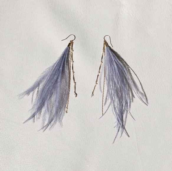 【50%OFF】Smoky color Feather Pierce -Blue gray- 1枚目の画像