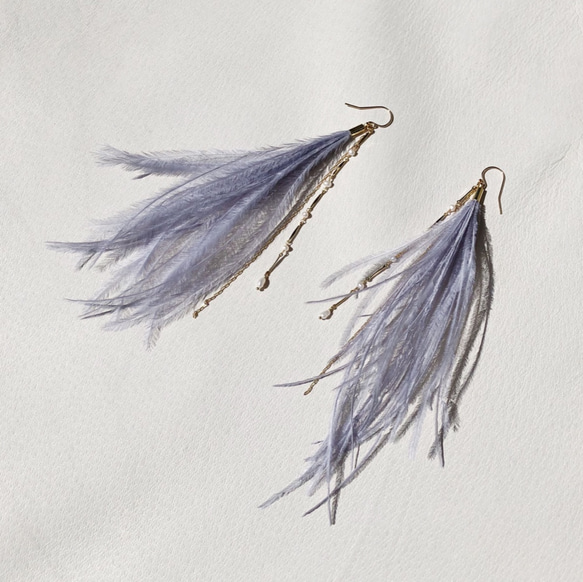 【50%OFF】Smoky color Feather Pierce -Blue gray- 2枚目の画像