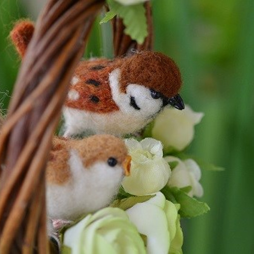 クリスマスリース&羊毛フェルトすずめさん フラワーリース&羊毛フェルトすずめさん