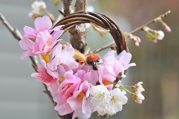 スズメさんと桜のリース♪ 3枚目の画像