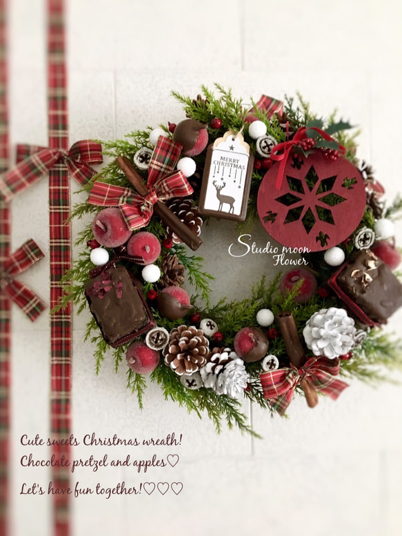 Creema限定/チョコレートとリンゴのクリスマスリース 7枚目の画像