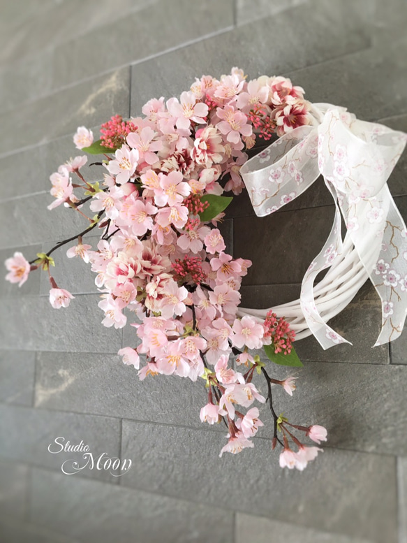 お花見リース 桜の舞 2枚目の画像