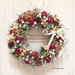 リンゴの可憐なクリスマスリース リース 工房 月 通販 4799455｜Creema