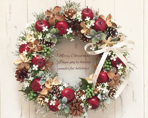 リンゴの可憐なクリスマスリース リース 工房 月 通販 4799455｜Creema