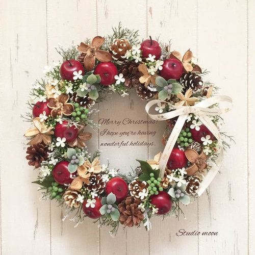 リンゴの可憐なクリスマスリース リース 工房 月 通販 4799455｜Creema