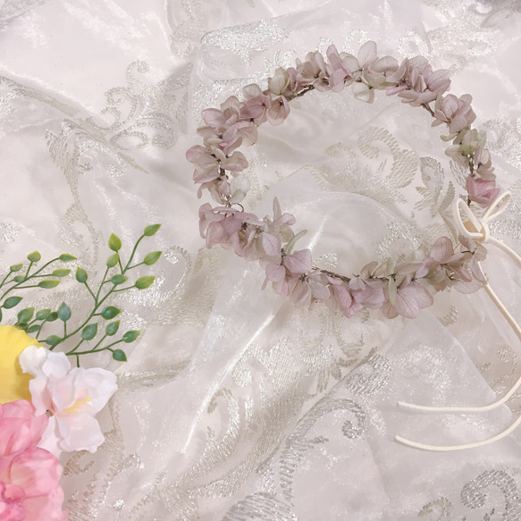 NEW❣️送料無料✨【ふわふわ紫陽花で♡】ベビー・キッズ花冠 -オレガノピンク - 1枚目の画像