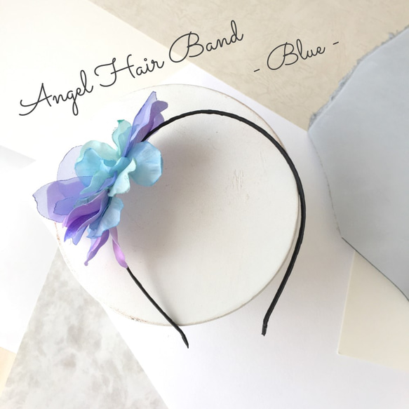 ✩Blue✩　Angel Hair Band　ー天使なフラワーカチューシャー 1枚目の画像