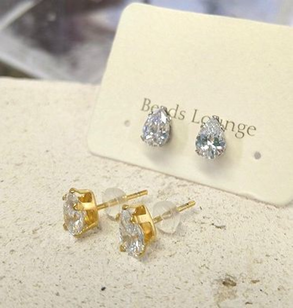 ◆ステンレスピアス 2ペアセット 5Ｘ7ｍｍ ドロップ CZ◆　アレルギーフリー 1枚目の画像