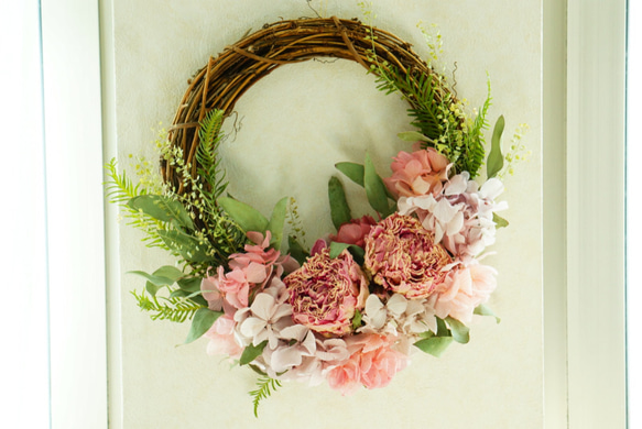 芍薬の　spring　wreath　 1枚目の画像