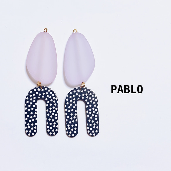 PABLO個性的☆パープルピンク&ドットの大ぶりピアス★イヤリング 1枚目の画像