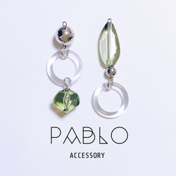 PABLO＊送料無料＊アシンメトリー♡クリアリングの大ぶりロングピアス☆イヤリング《グリーン》 1枚目の画像