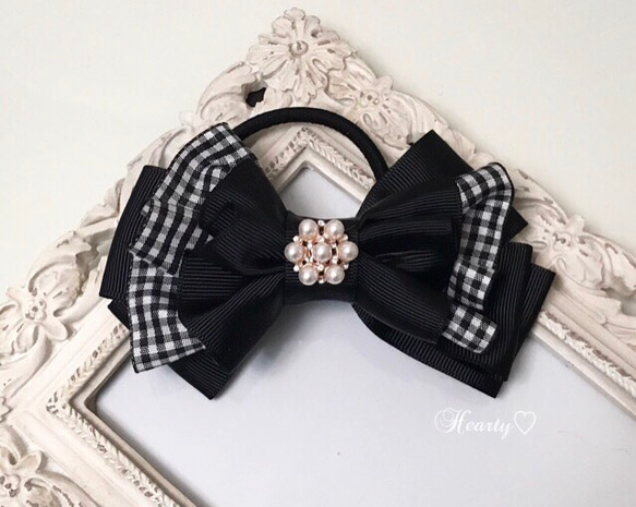 ベビーヘアクリップ リボン付きフリルギンガムチェック1〜2 ベビー