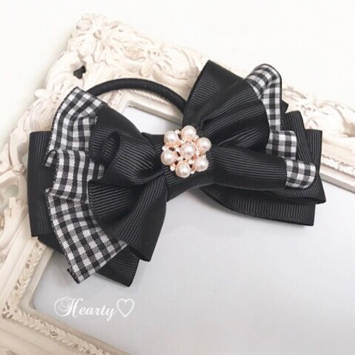 ベビーヘアクリップ リボン付きフリルギンガムチェック1〜2 2025年