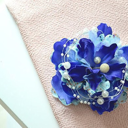 日本Pation牡丹胸花★髮夾·絲帶裝飾·胸花♪“藍色” 第1張的照片