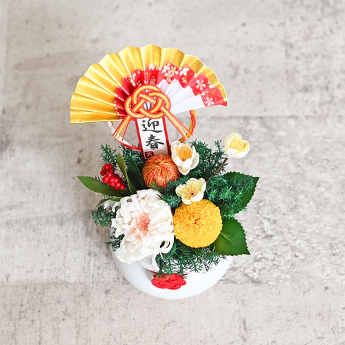 ひろりん✨クレイフラワー❁鏡餅＆お正月フラワーアレンジメント 鏡餅のお正月プリザーブドフラワーアレンジ プリザーブド