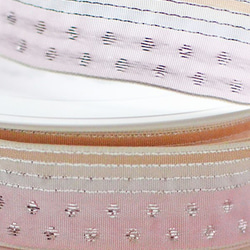 25毫米寬法國緞帶/粉色×銀色×米色/牛角和圓點/ REF.2552 col.36 第2張的照片