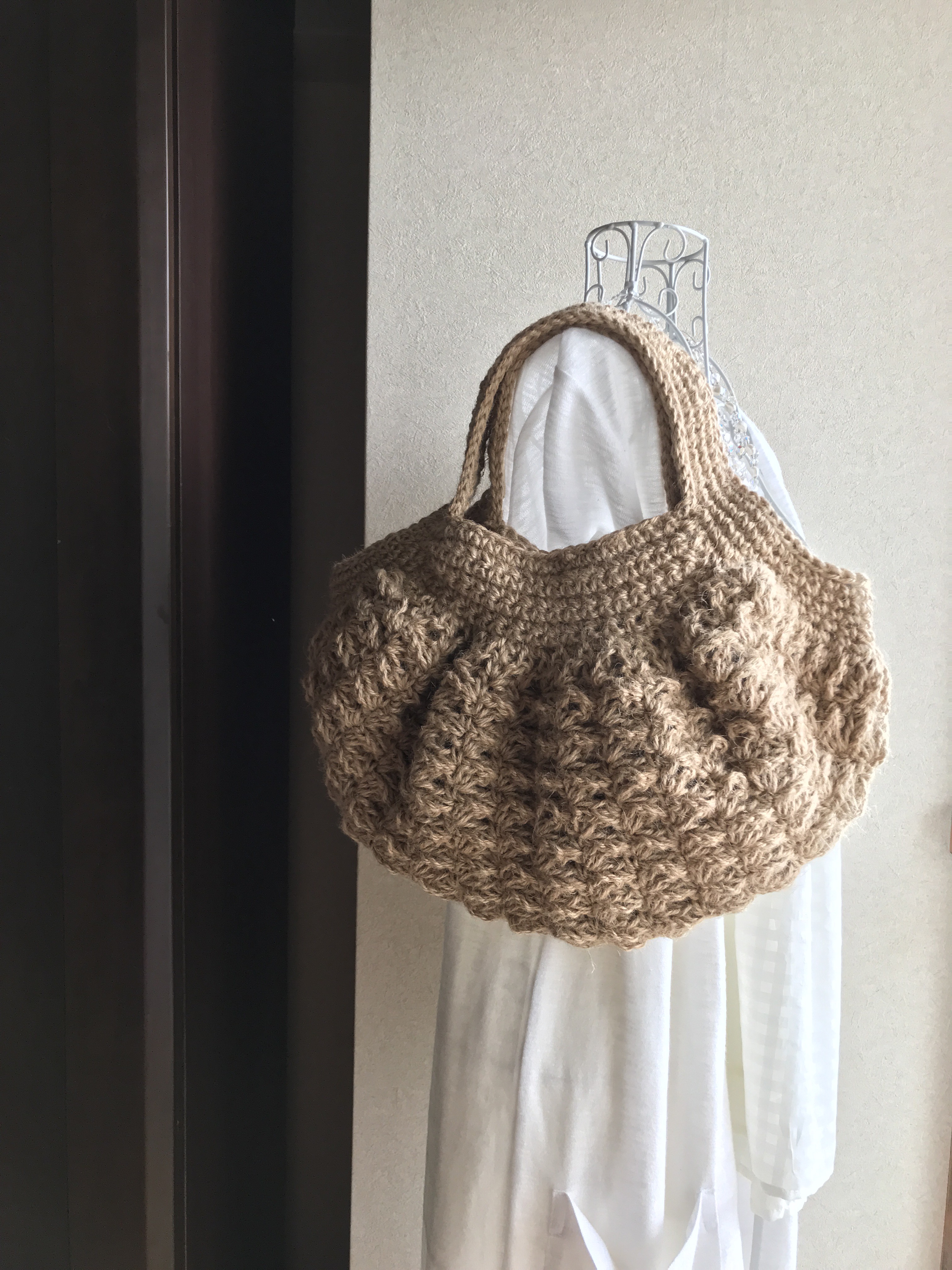 ＊受注制作＊Lsize＊ころんっと可愛い麻ひもグラニーバッグ＊カゴバック＊麻ひもバッグ＊麻紐バッグ＊麻紐＊麻ひも＊