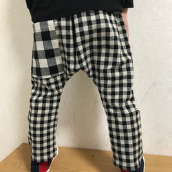 親子　兄弟姉妹お揃いサルエルパンツ❤️ ハーフリネン Checkのsarrouel pants 100〜120サイズ　M 3枚目の画像