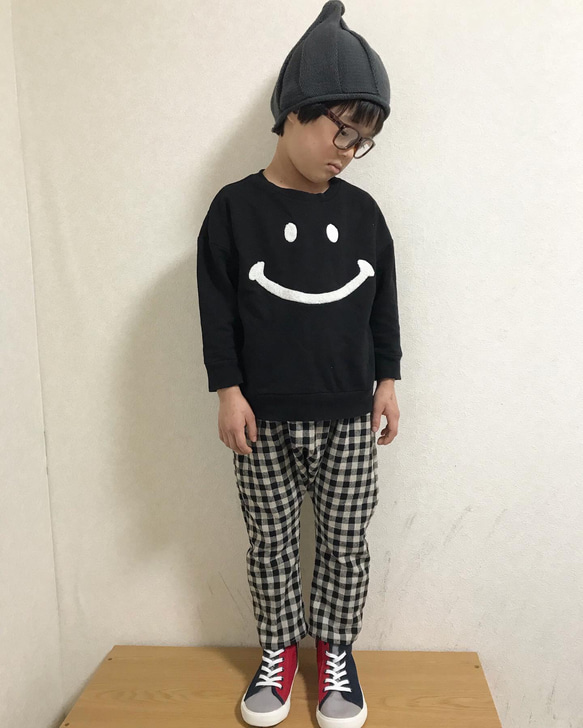 親子　兄弟姉妹お揃いサルエルパンツ❤️ ハーフリネン Checkのsarrouel pants 100〜120サイズ　M 4枚目の画像