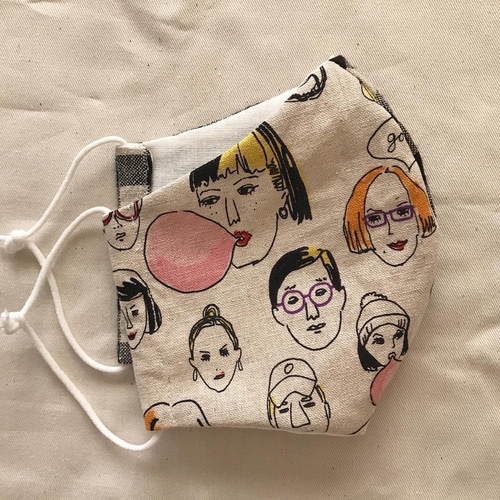 オシャレ☆ユニークフェイスとチェックのバイカラー立体マスク