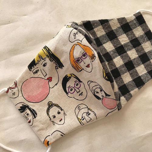 オシャレ☆ユニークフェイスとチェックのバイカラー立体マスク