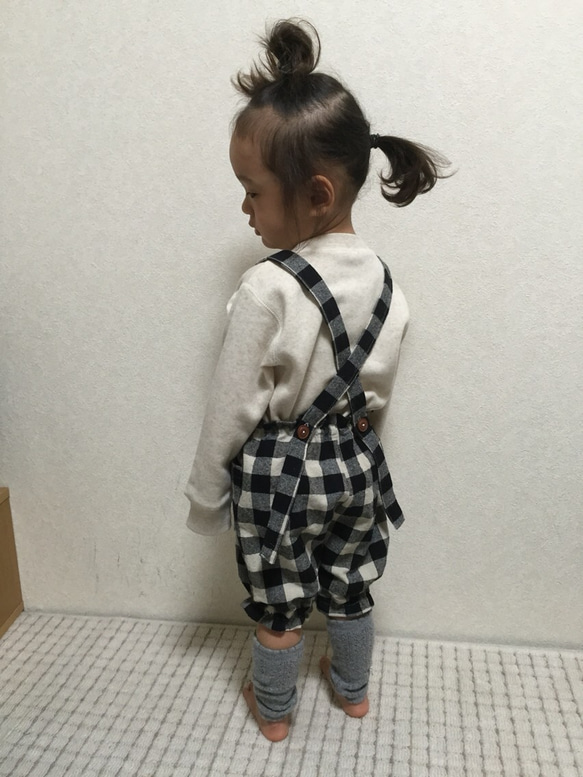 コットんだ リネン チェック 履いて可愛いかぼちゃパンツサロペット 3枚目の画像