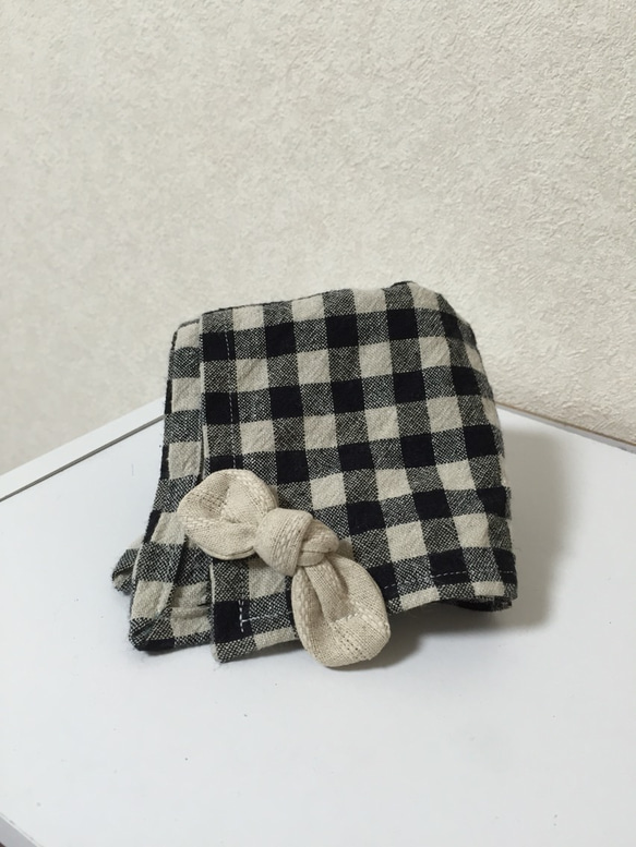 リボン付き cotton linen gingham check 風呂敷ナフキン 3枚目の画像