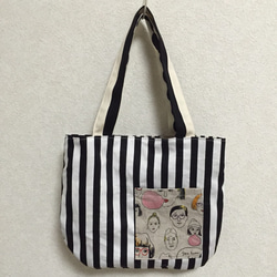 ②reversible ガーランド付き★モノクロ ボーダー×ボーダー ちょっとそこまでbag 3枚目の画像