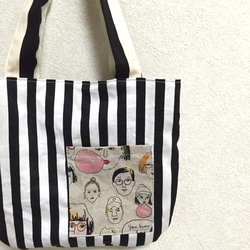 ②reversible ガーランド付き★モノクロ ボーダー×ボーダー ちょっとそこまでbag 4枚目の画像