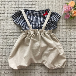 natural cotton linen baby salopette 1枚目の画像