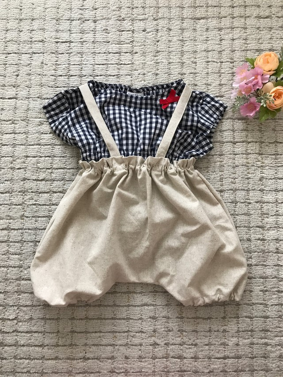 natural cotton linen baby salopette 1枚目の画像