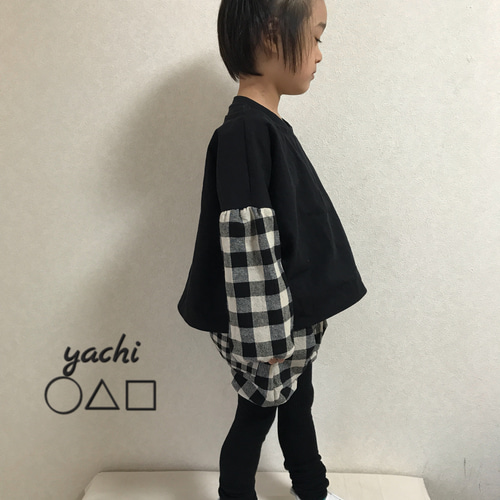 コットンリネン ブロックチェックのバルーンスリーブブラウス 子供服