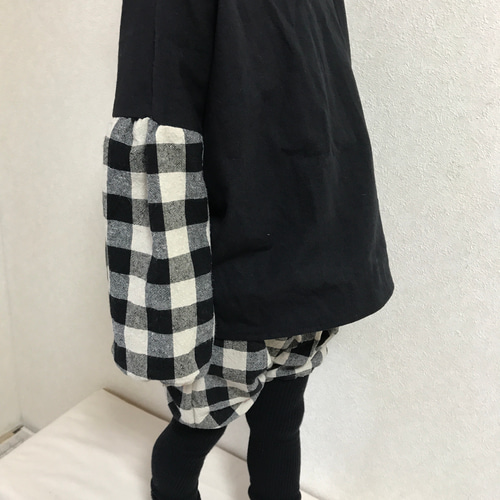 コットンリネン ブロックチェックのバルーンスリーブブラウス 子供服