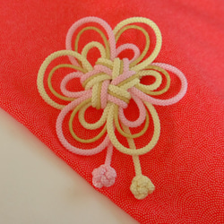 『うめ結び』　成人式髪飾り　　卒業式、振袖、和装に上品な伝統の組紐の飾り　　淡いピンク＆レモン色 2枚目の画像