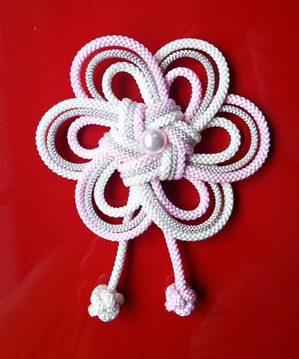 組紐 うめ結び髪飾り パール（グラス）付き 卒業式、振袖、和装に上品