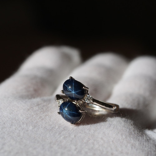 ス*ル様 スターサファイアダブルリング パープルスターサファイア（ダブルスター） 8.8ct ダイヤモンド