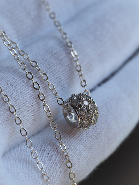 White Gold Filled Rhodium Rondelle Bead Charm Pendant❀ 2枚目の画像