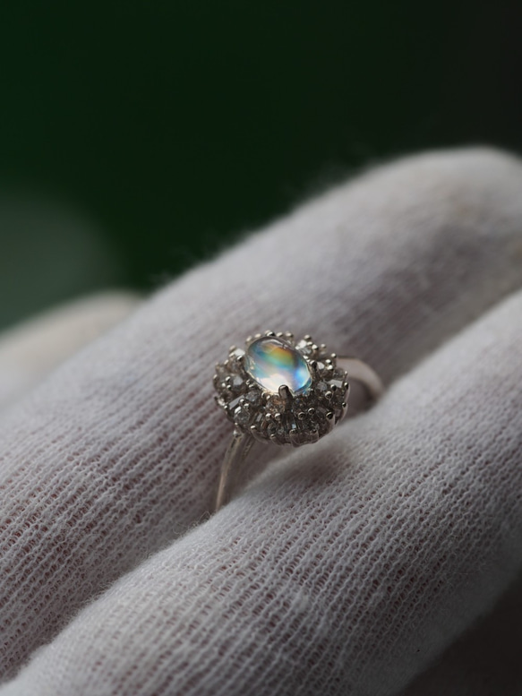 High grade　Rainbow moonstone８　S925WGZC　13号リング❀ 7枚目の画像