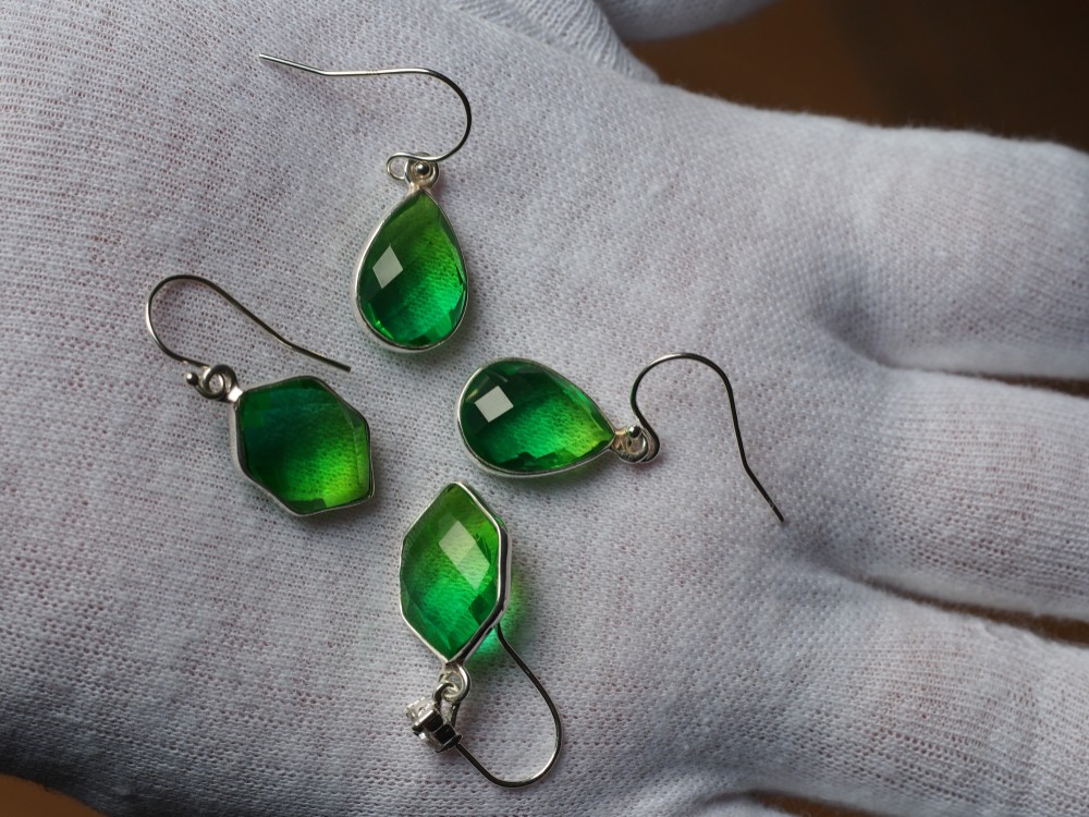 選択型：　Green & Yellow Multicolor Quartz　S925(ロジウム）フックピアス❀