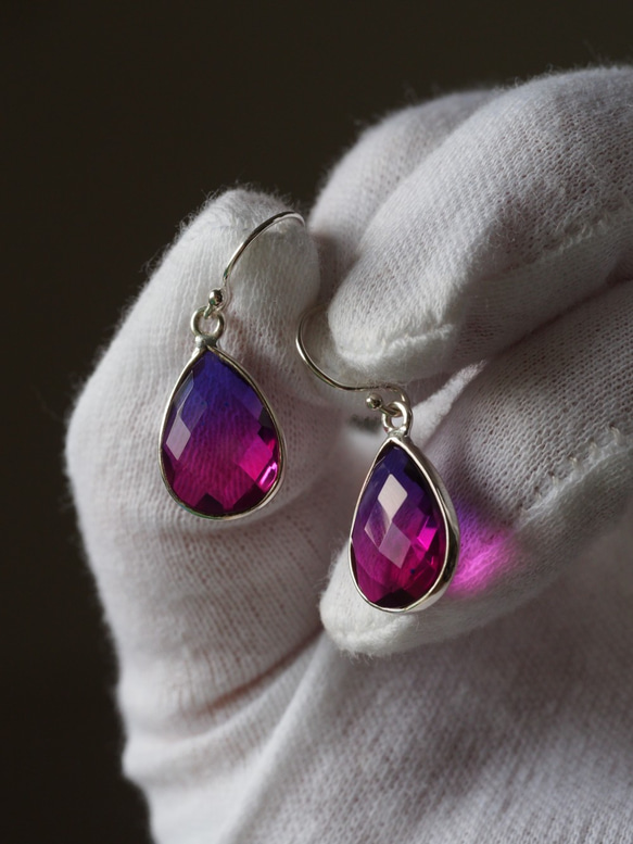 Pink & purple　Multicolor Quartz　S925(ロジウム）フックピアス❀ 1枚目の画像