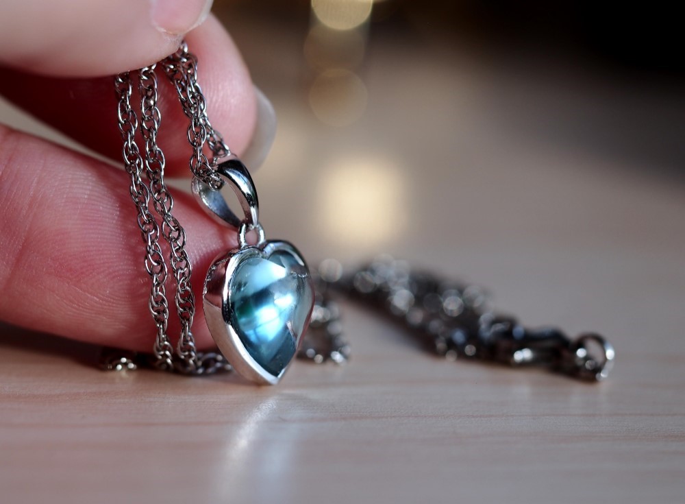 ブルートパーズ（ハート）１１　　S925・ステンレスチェーンネックレス♡